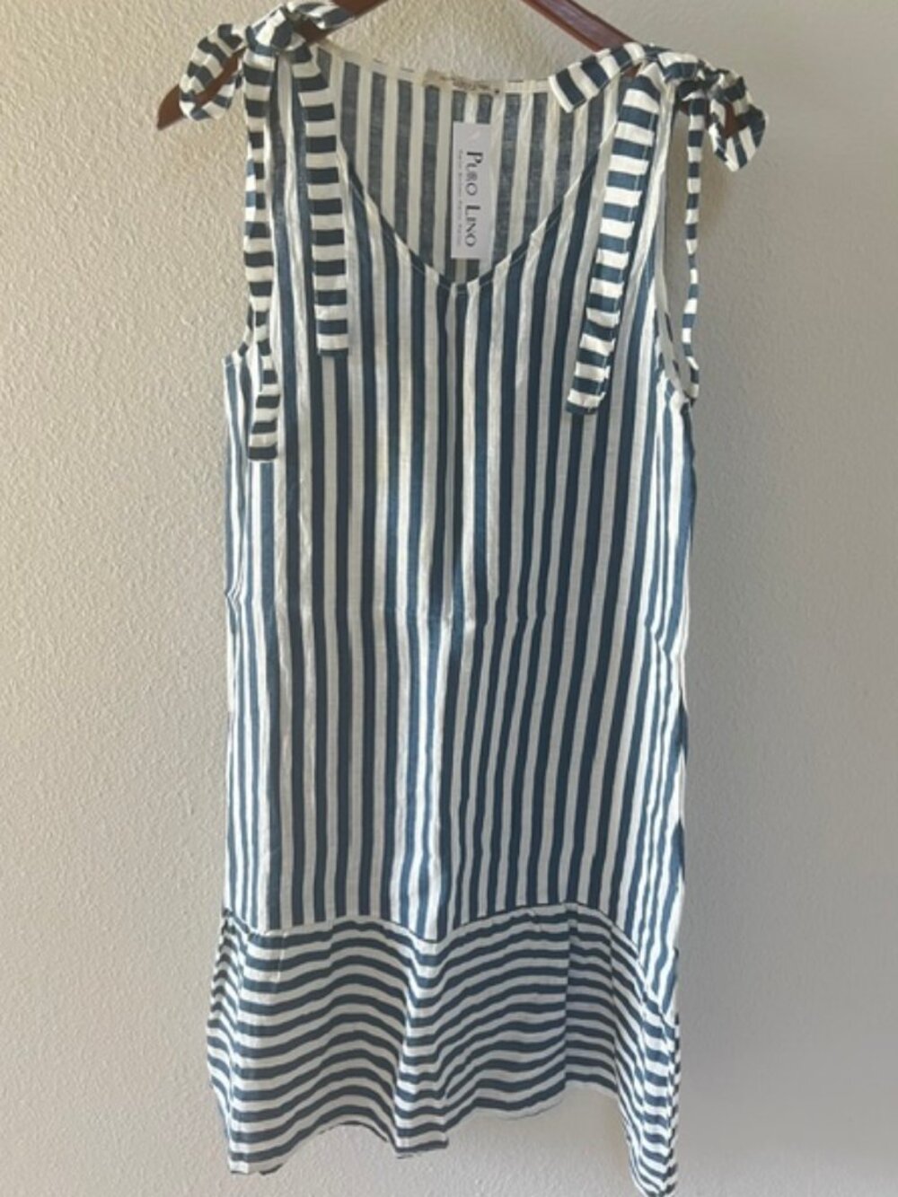 Women’s Francesca Bettini Navy Blue Striped Linen Sleeveless Dress Italy